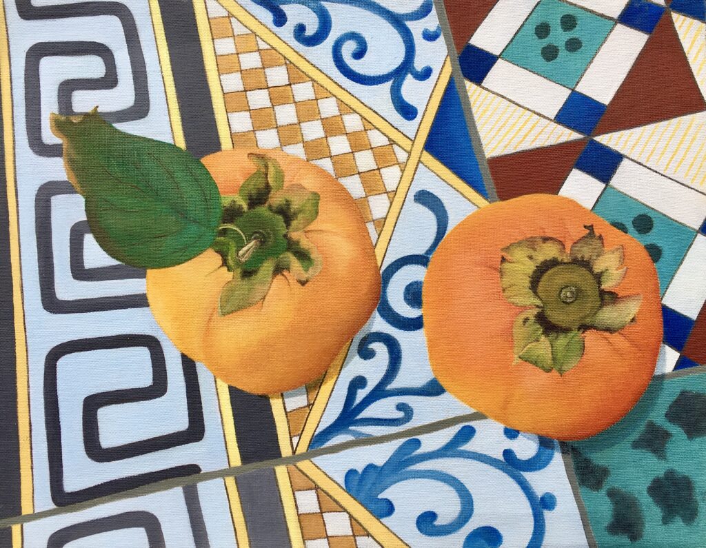 still lifes persimmons on neapolitan majolica 2021 oil on canvas